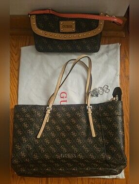 Guess Classic Tote-Brown Shoulder Handbag + Guess Magnetic Shoulder Purse